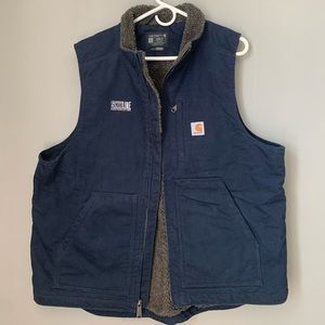 Carhartt men’s, washed duck vest, Sherpa-lined-navy